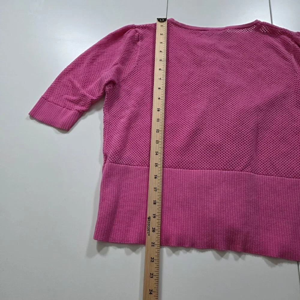 Bianca Nygard Cardigan Womens XL Hot Pink SS Button Up Round Neck Boho Open Knit